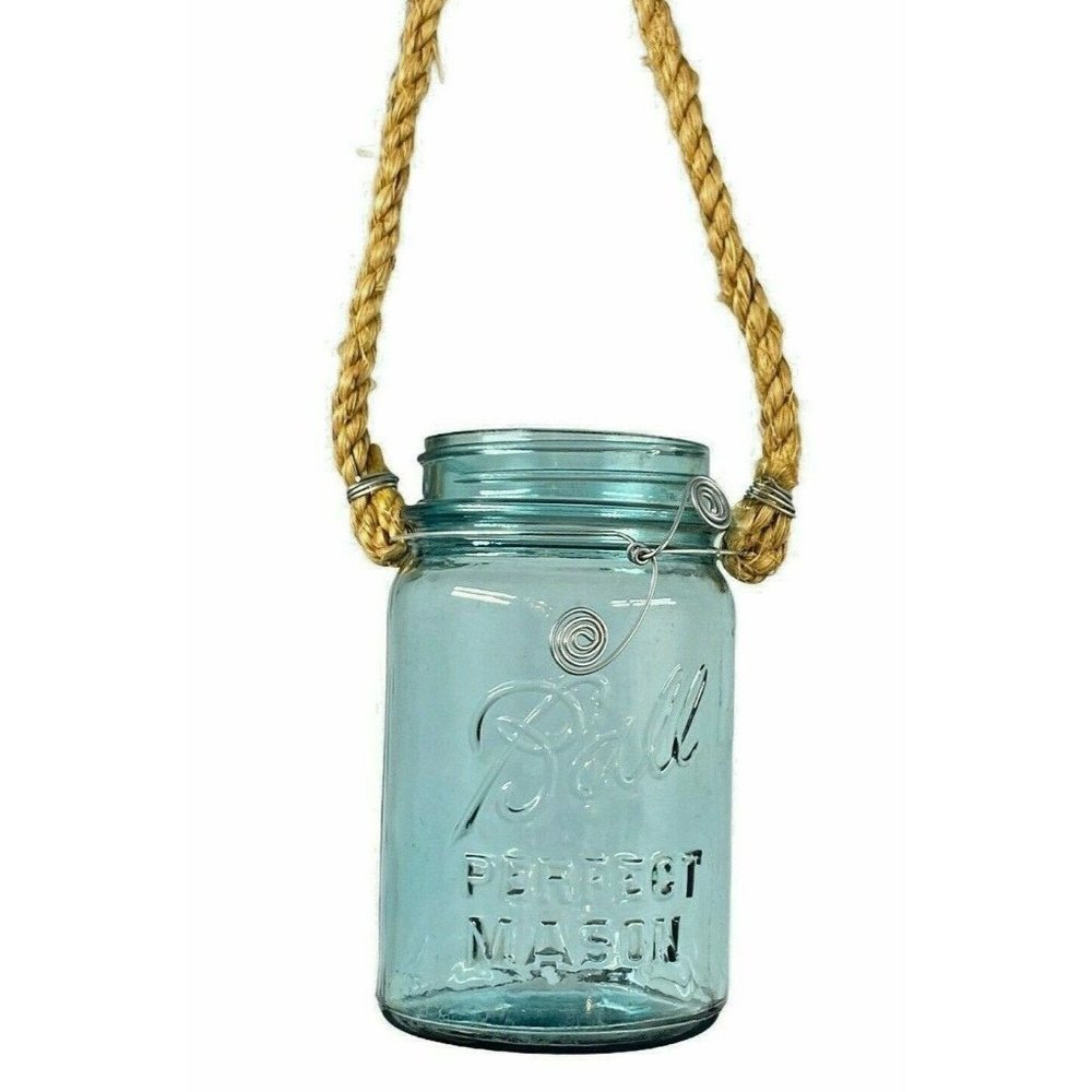 Vintage Ball PERFECT MASON Jar Aqua Blue Hanging J